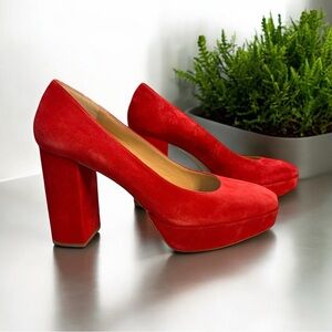 🌟 Copper Key FLIRTY Red Suede Platform Pumps